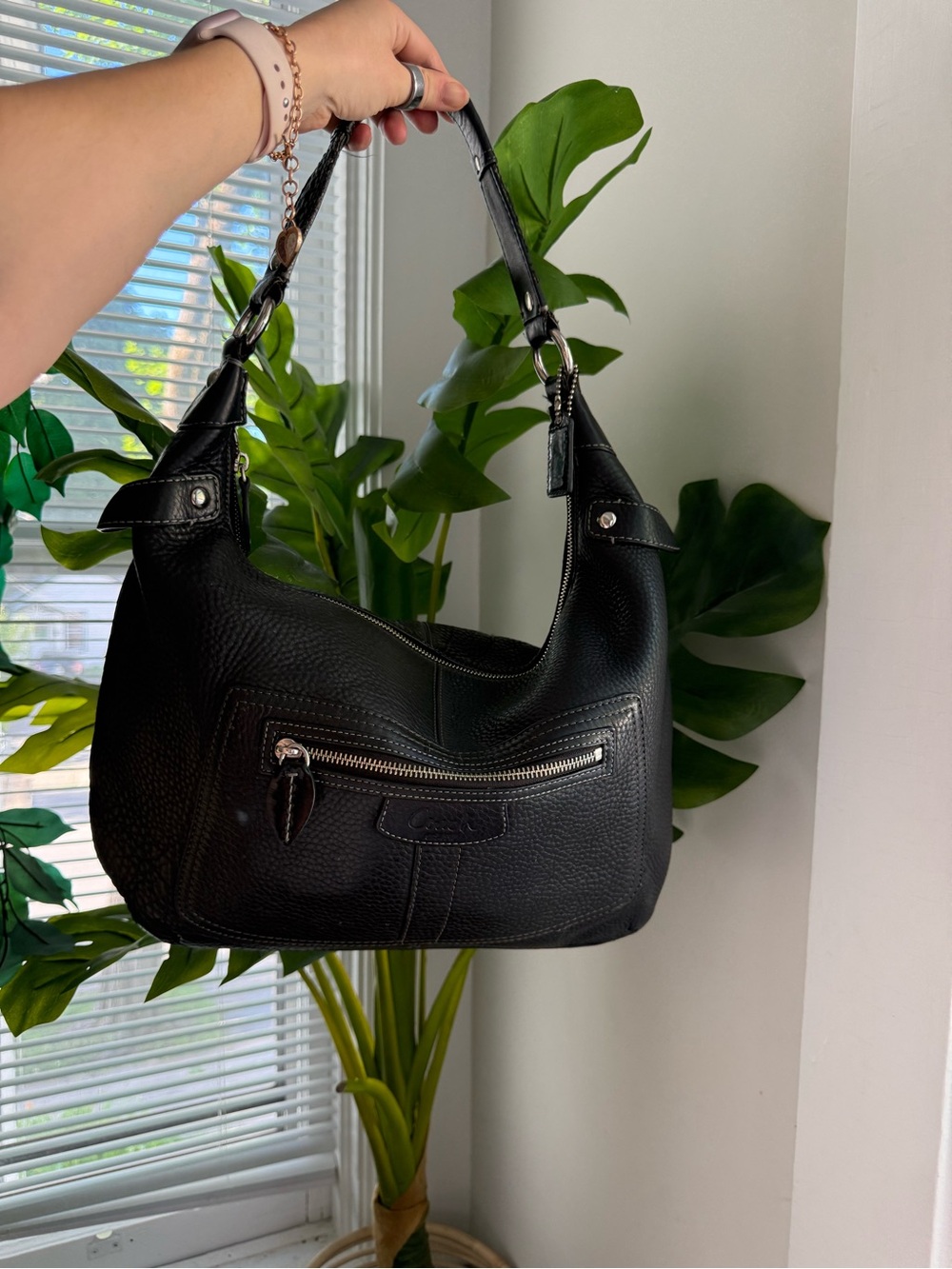 Coach Black Pebbled Leather Large Hobo  Shoulder Bag